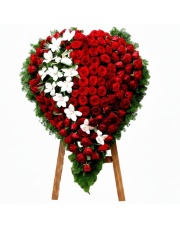Wieniec pogrzebowy serce na stojaku z czerwonych róż - „Królewskie Pożegnanie”