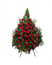 WIENIEC POGRZEBOWY NA STOJAKU Z CZERWONYCH RÓŻ