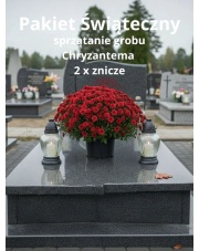 Pakiet Świąteczny – Sprzątanie Grobu z Czerwoną Chryzantemą i Zniczami