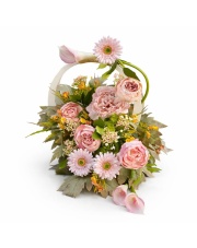 Wielkanocny stroik na grób z różowymi kwiatami – kwiaty sztuczne