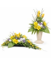 Zestaw wielkanocny na grób – wiązanka i bukiet z tulipanami – kwiaty sztuczne