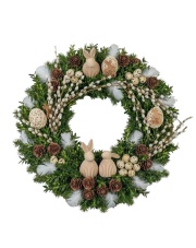 Wielkanocny wianek na grób z baziami i zajączkami – sztuczna zieleń