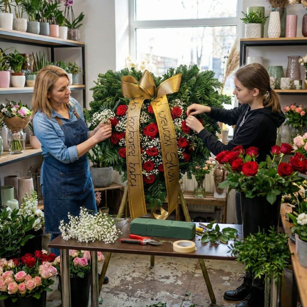 Elegancki wieniec pogrzebowy i kwiaty na pogrzeb Warszawa w kwiaciarni