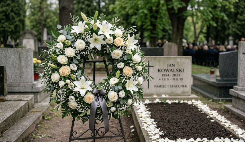 wieniec pogrzebowy na ceremonii świeckiej w Warszawie